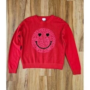 Dee Elly Women's Size Small Red Smiley Face Knit Long-sleeve Sweater